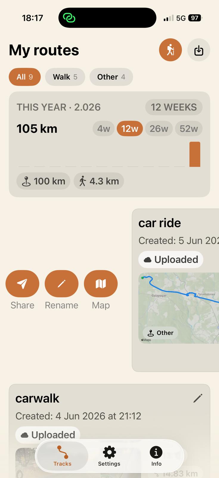 Track actions menu in the iOS app