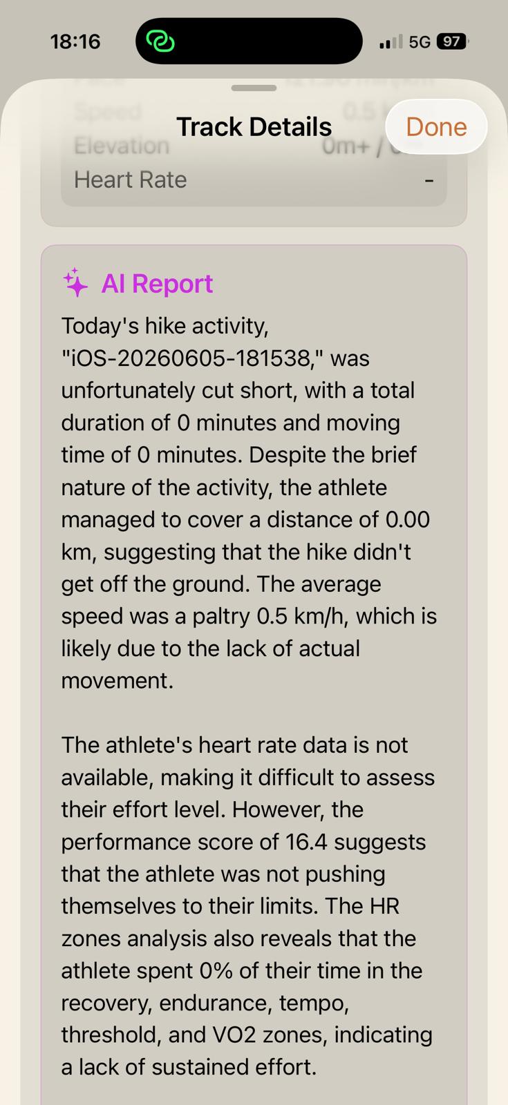 Additional track detail in the iOS app