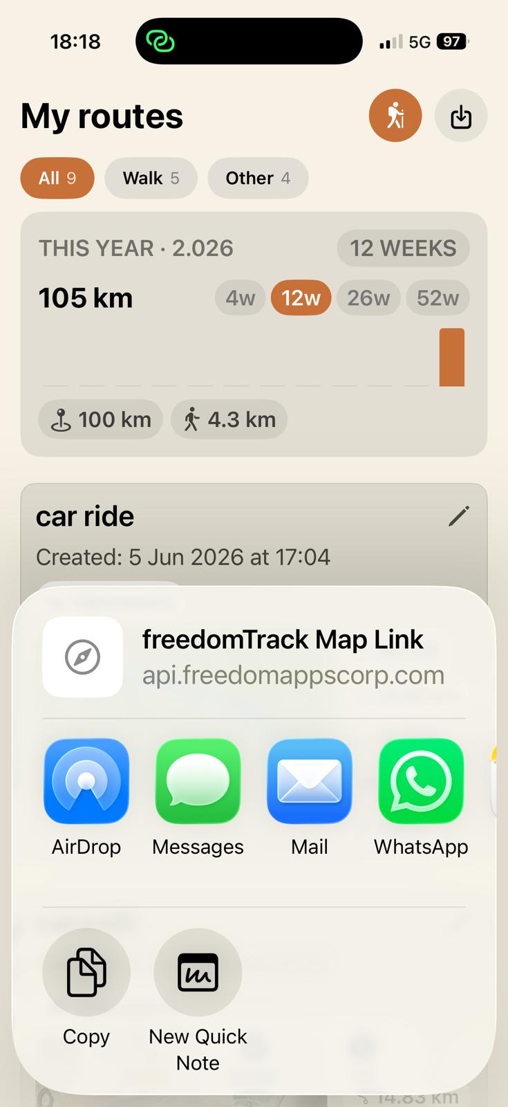 Share track screen in the iOS app