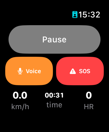 Active tracking with Pause, Voice and SOS controls on Apple Watch