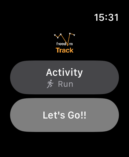 freedomTrack launch screen on Apple Watch