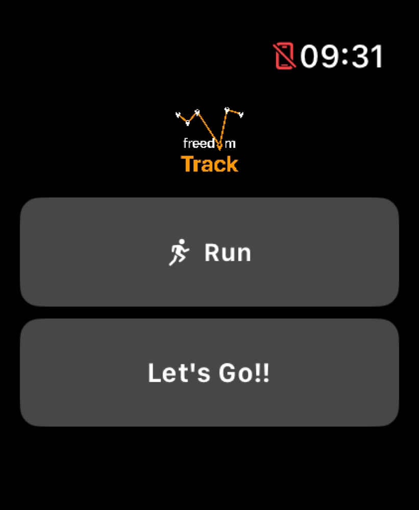 freedomTrack launch screen on Apple Watch