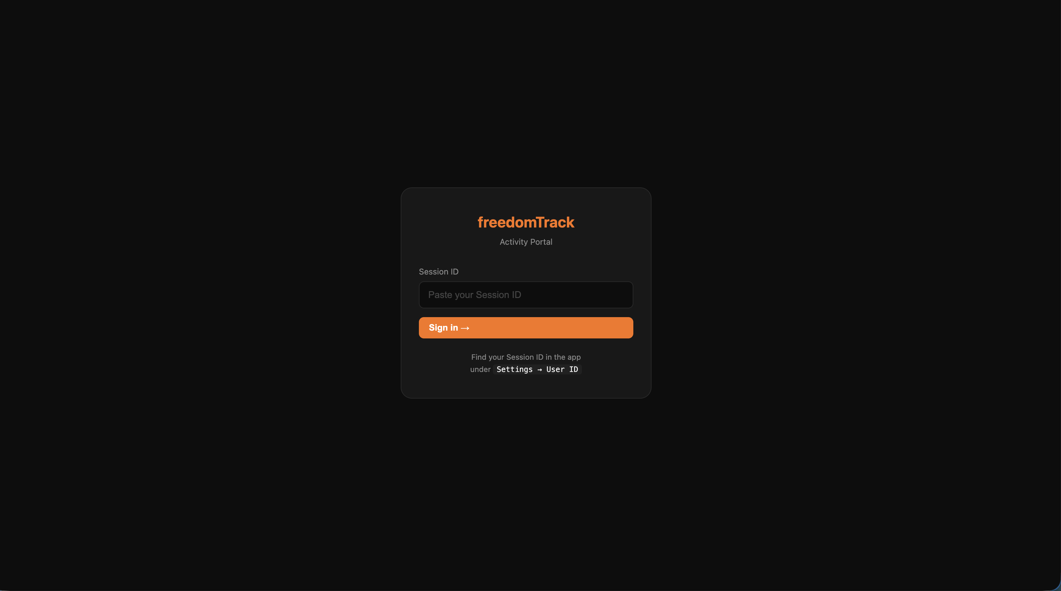 Sign-in screen of the freedomTrack web portal