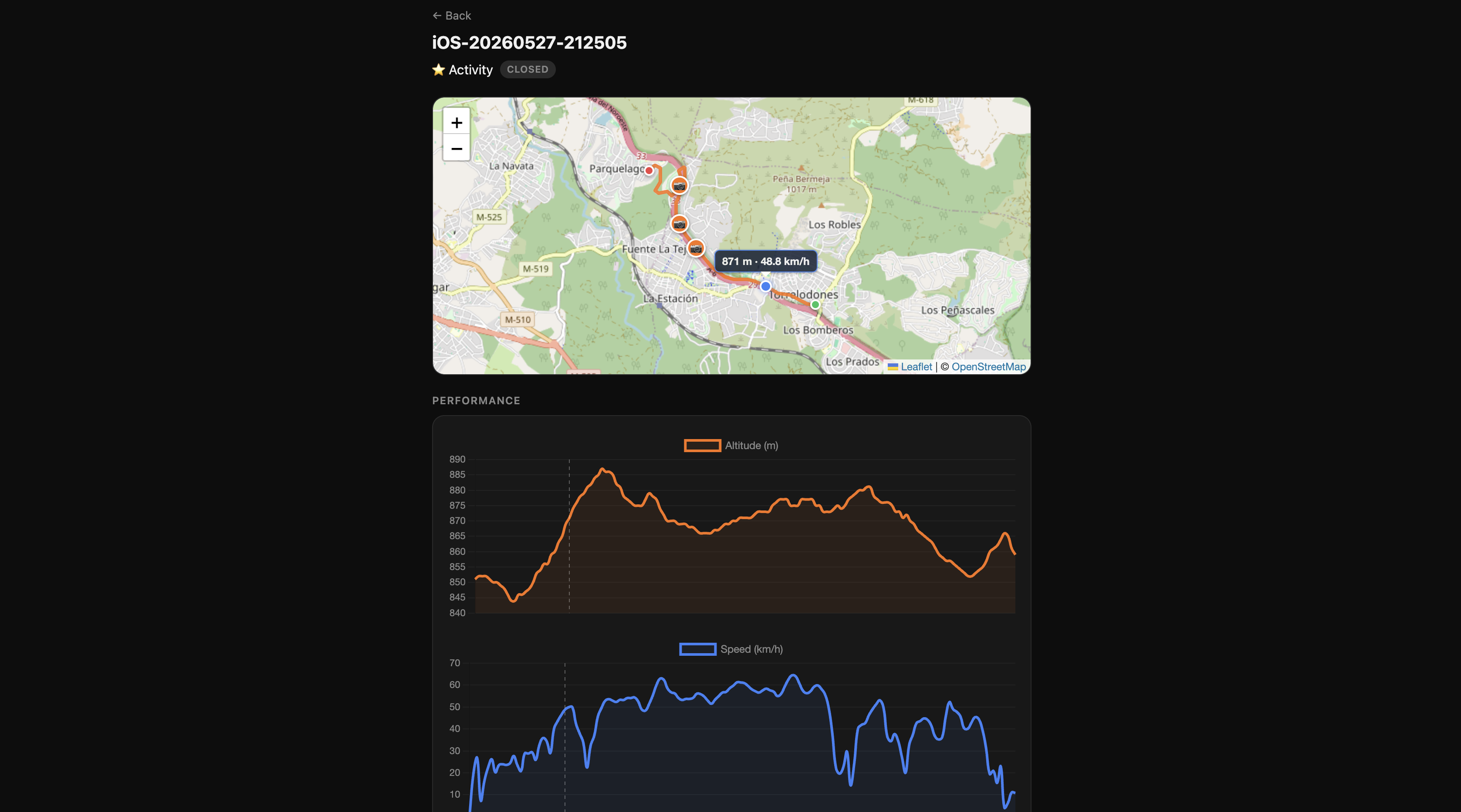 Interactive route map in the web portal