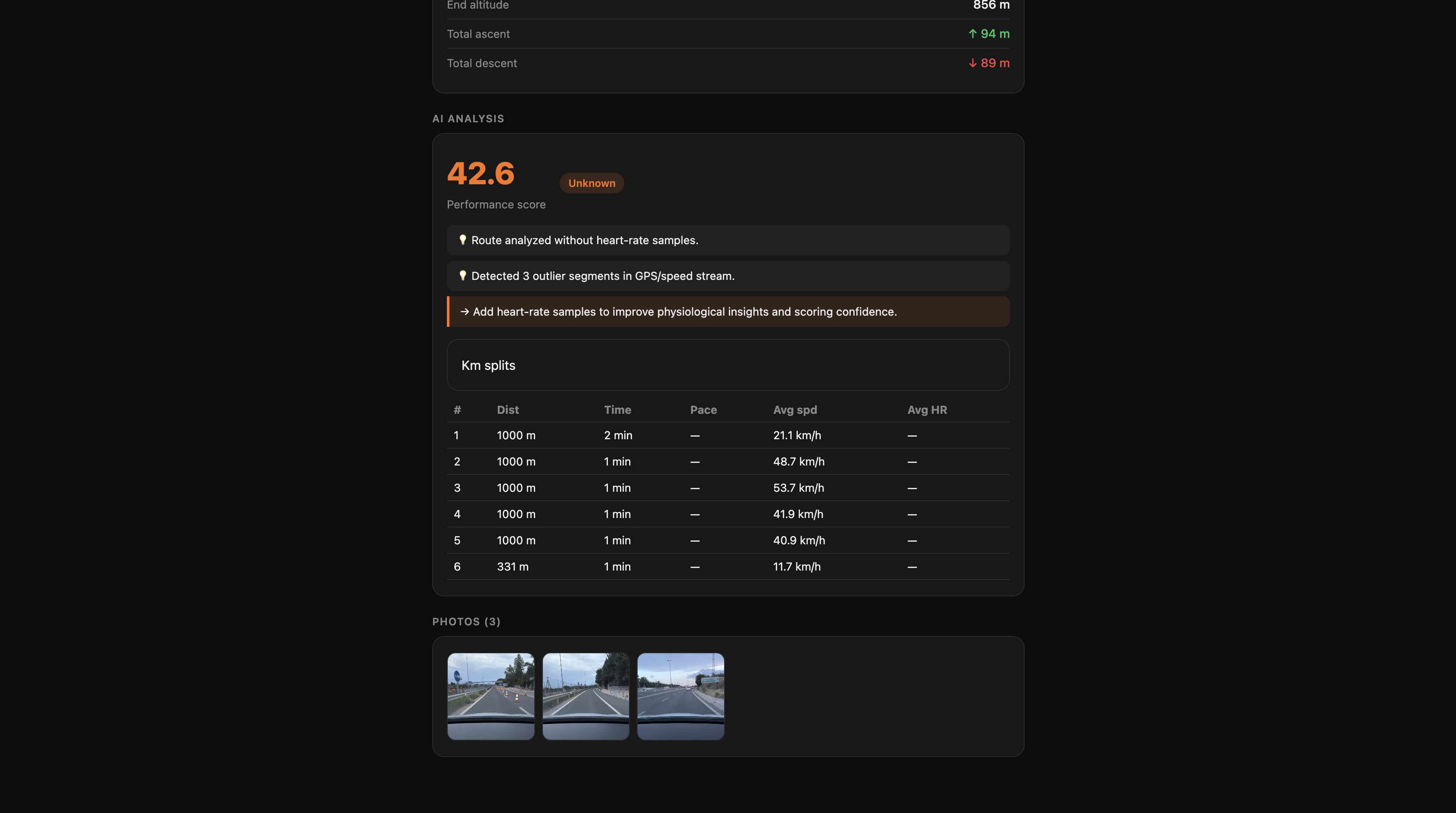 Additional track details in the web portal